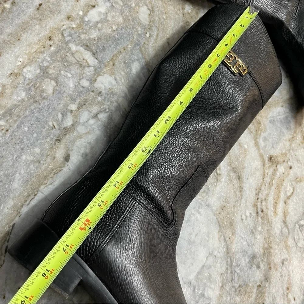 Tory Burch Joanna Riding Boots Pebbled Leather Black Boots Women’s